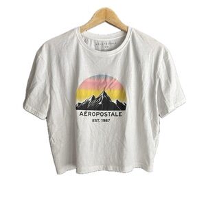 Aeropostale Women's White Mountain Graphic Tee Cropped shirt Y2K Ladies small